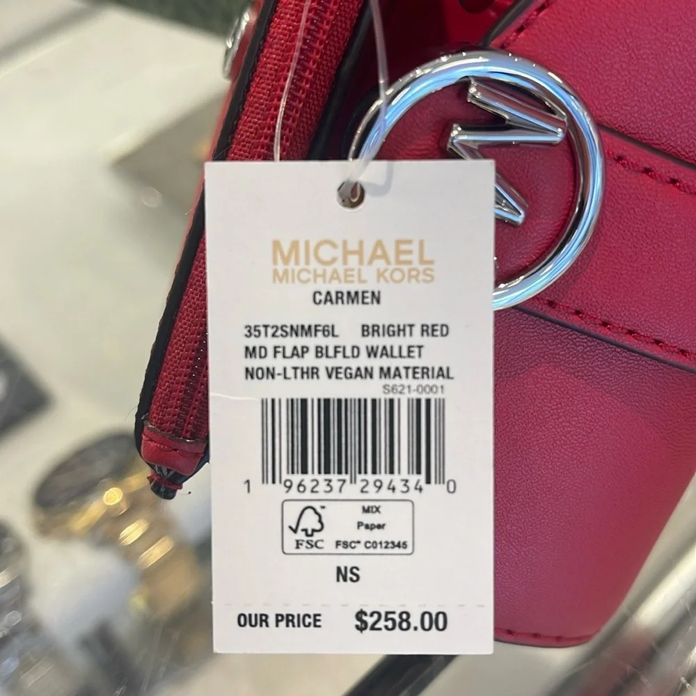 MICHAEL KORS Carmen Medium Faux Leather Wallet Bright Red NWT